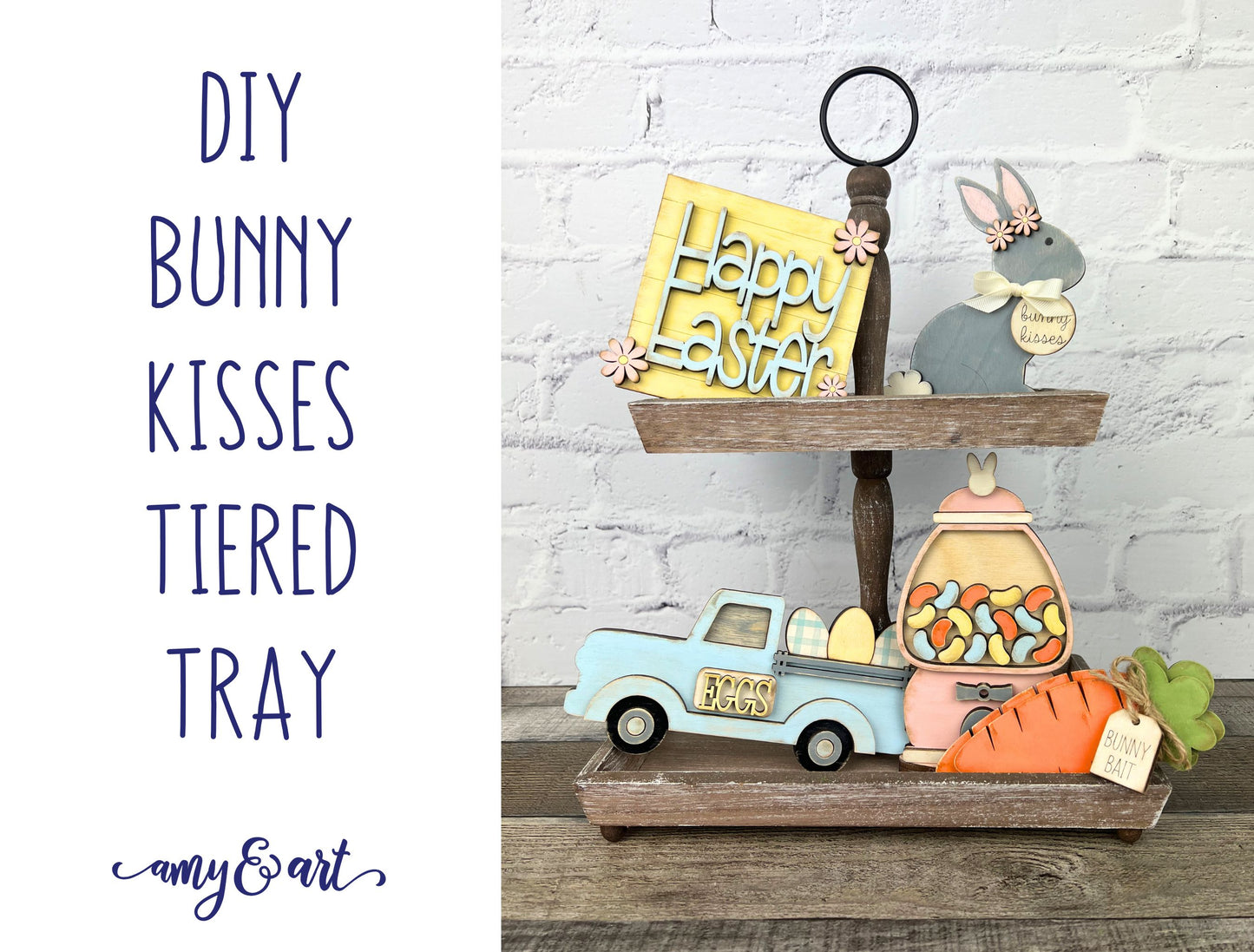 Bunny Kisses DIY Tiered Tray Easter Decor | Farmhouse Style Rustic DIY Craft Supplies