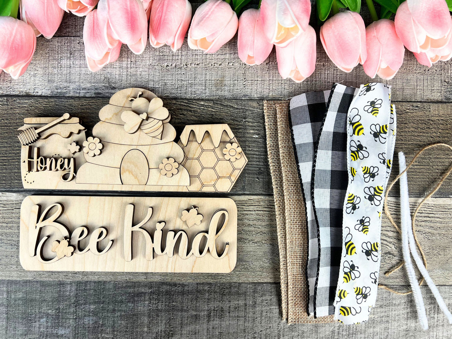 Bee Kind DIY Attachment Pieces for the Jackie Interchangeable 12" Round Hanging Sign