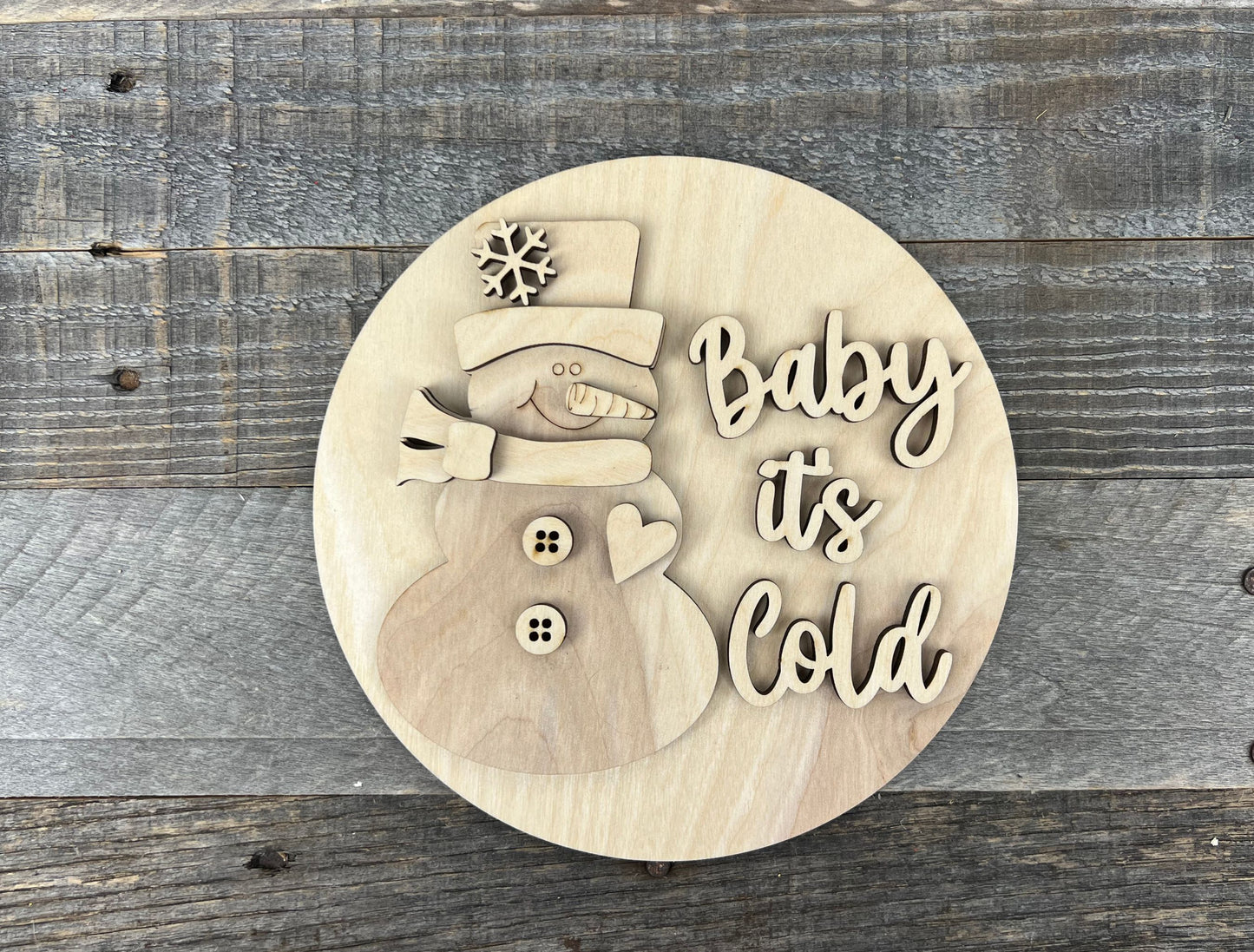 Snowman Baby It's Cold DIY Round Insert for The Emma Interchangeable Shelf Sitter