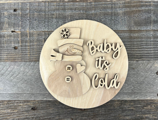 Snowman Baby It's Cold DIY Round Insert for The Emma Interchangeable Shelf Sitter