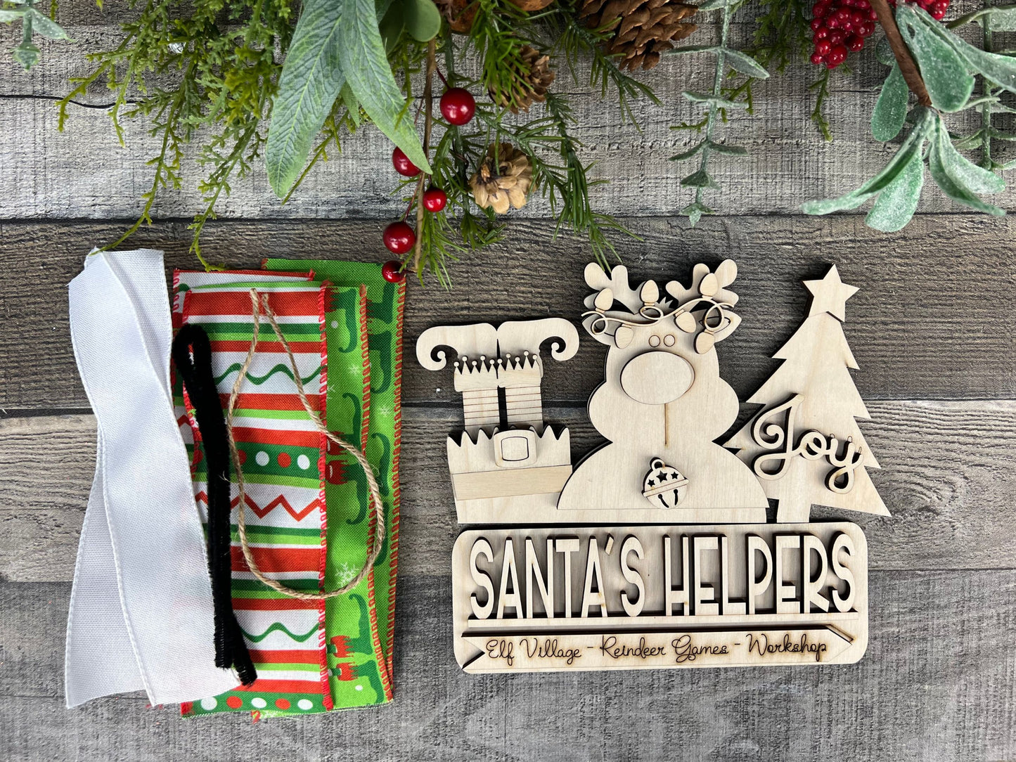 Santa's Helpers DIY Attachment Pieces for the Jackie Interchangeable 12" Round Hanging Sign