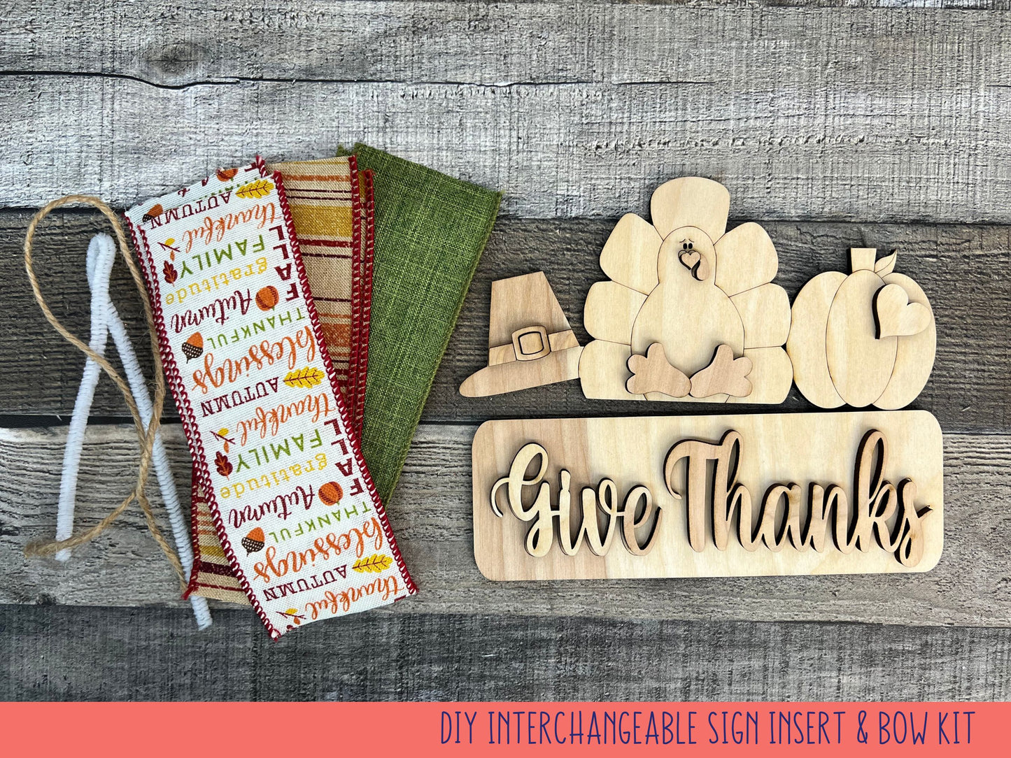 Give Thanks DIY Attachment Pieces for the Jackie Interchangeable 12" Round Hanging Sign