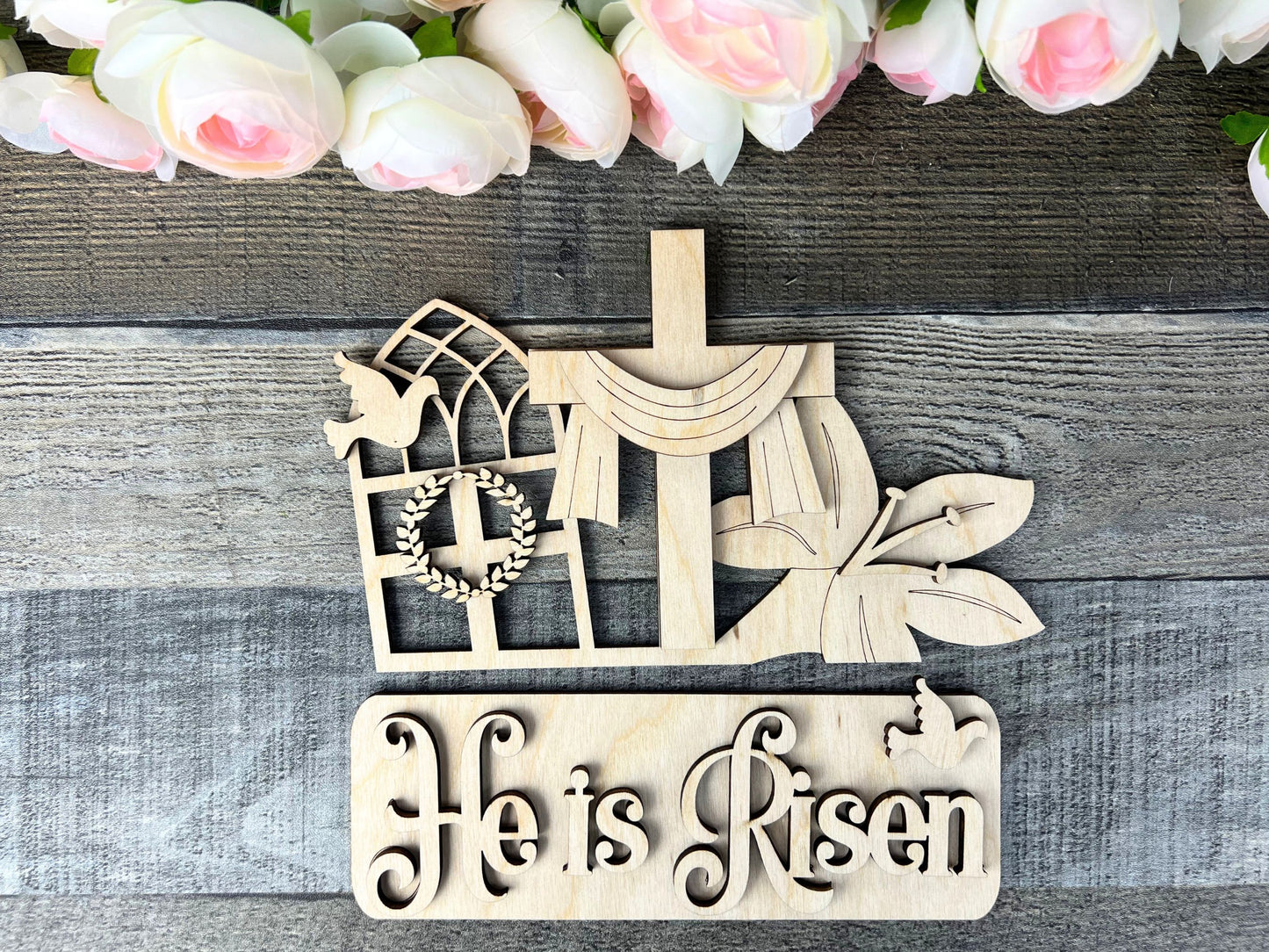 Easter Religious He Is Risen DIY Attachment Pieces for the Jackie Interchangeable 12" Round Hanging Sign