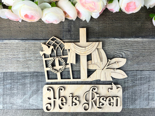Easter Religious He Is Risen DIY Attachment Pieces for the Jackie Interchangeable 12" Round Hanging Sign