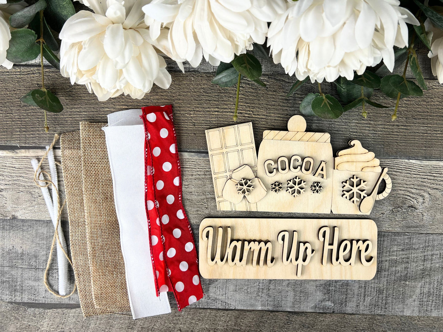 Hot Cocoa Warm Up Here DIY Attachment Pieces for the Jackie Interchangeable 12" Round Hanging Sign