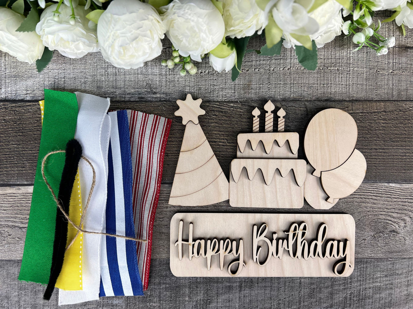Happy Birthday DIY Attachment Pieces for the Jackie Interchangeable 12" Round Hanging Sign