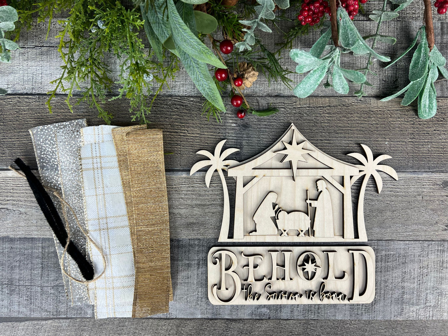 Behold Nativity Faith-Based DIY Attachment Pieces for the Jackie Interchangeable 12" Round Hanging Sign
