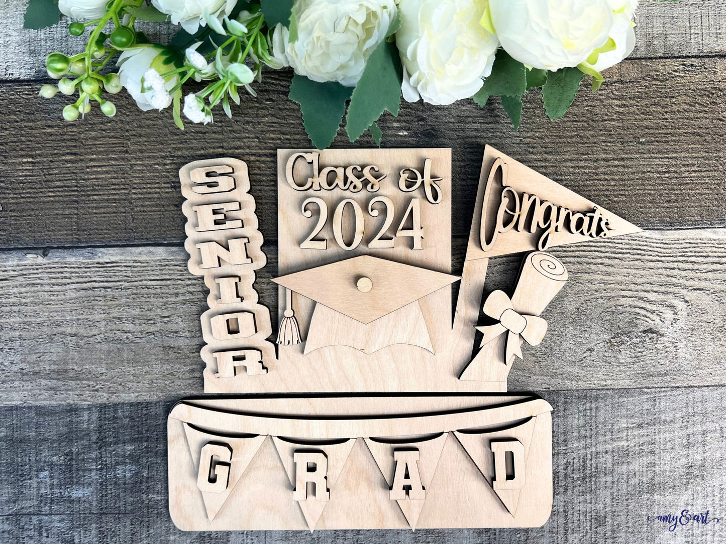 Graduation Class of 2024 DIY Attachment Pieces for the Jackie Interchangeable 12" Round Hanging Sign