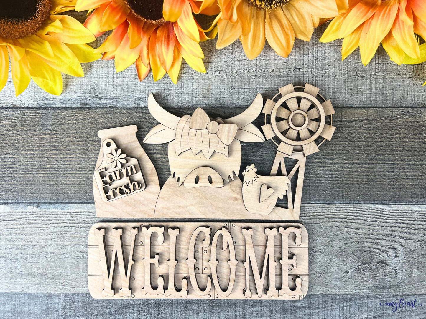 Highland Cow DIY Attachment Pieces for the Jackie Interchangeable 12" Round Hanging Sign