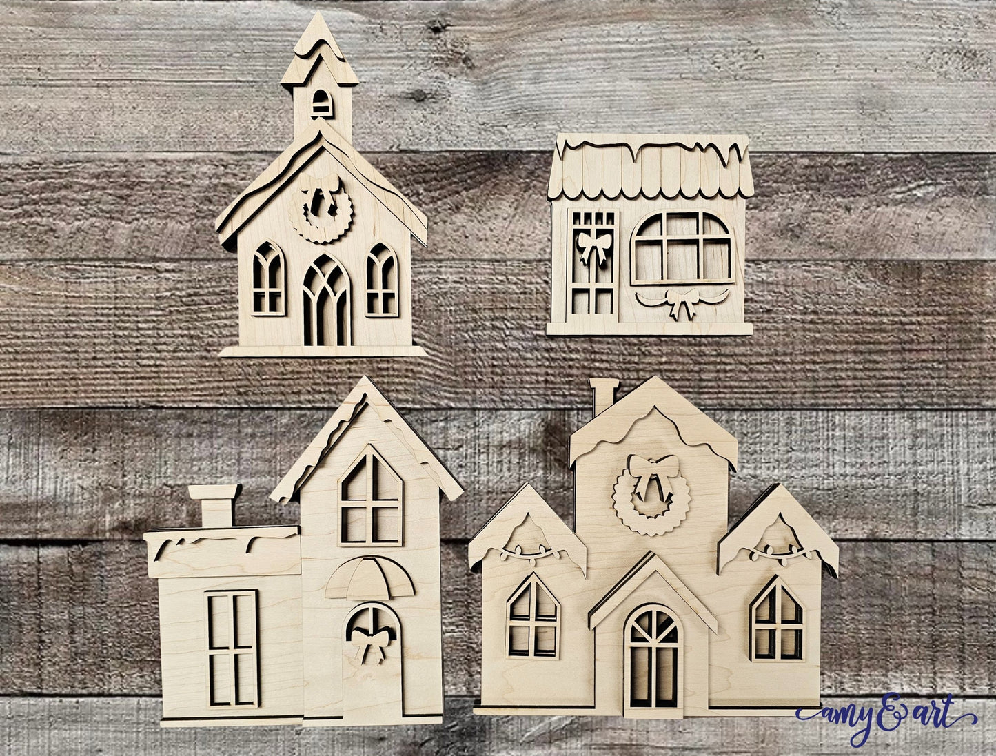 Christmas Village DIY Shelf Sitter Set | Farmhouse Style Decor
