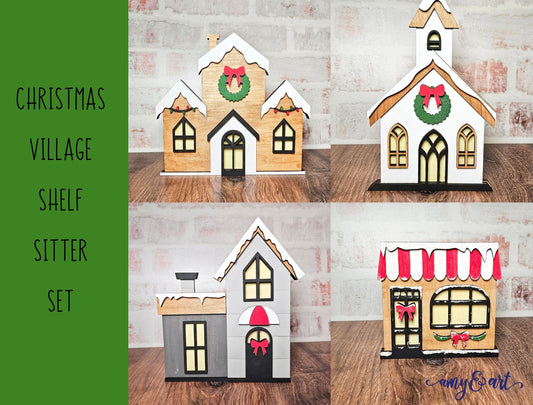 Christmas Village DIY Shelf Sitter Set | Farmhouse Style Decor