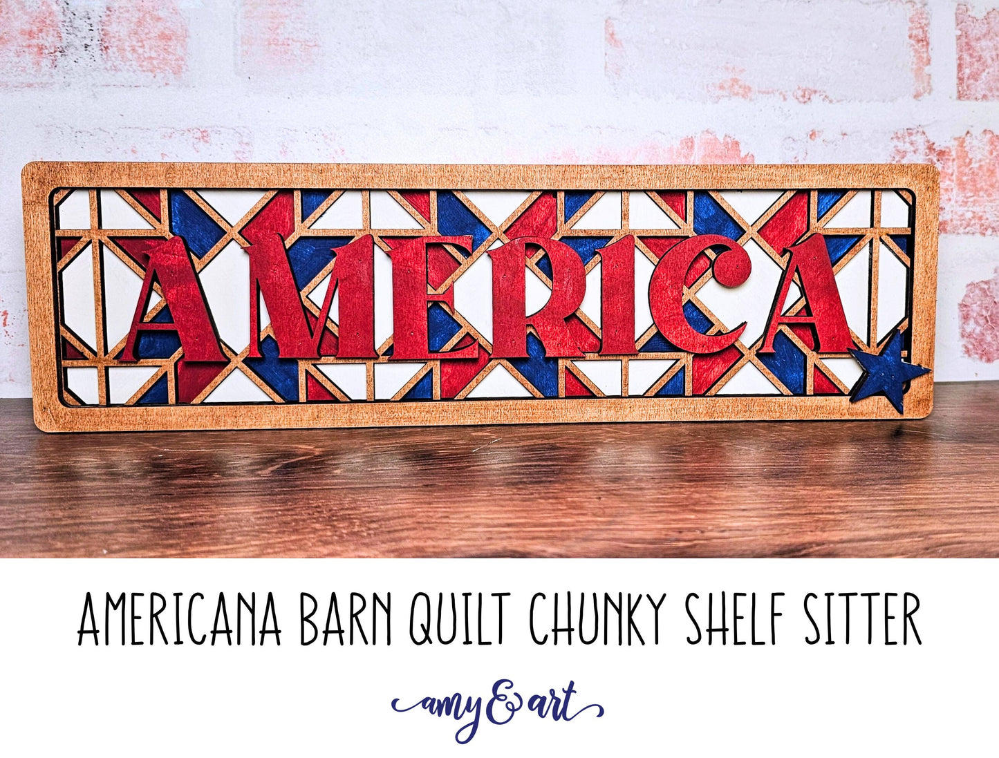 Americana Barn Quilt Chunky Shelf Sitter | DIY Farmhouse Style Decor