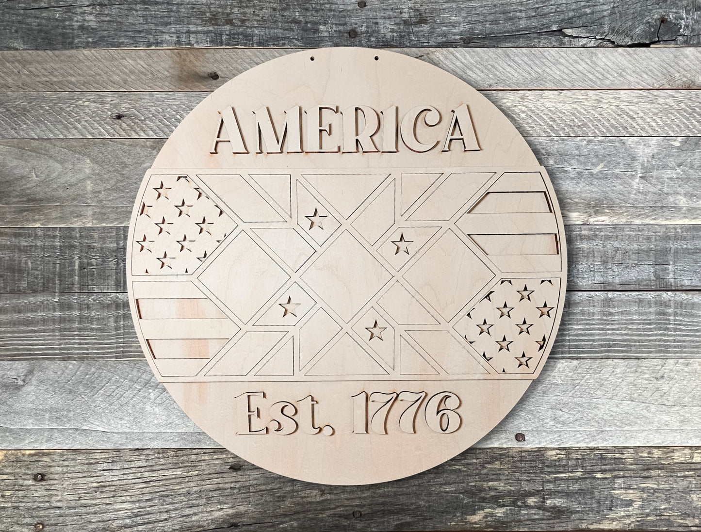 Americana Barn Quilt Door Hanger | DIY Farmhouse Style Decor
