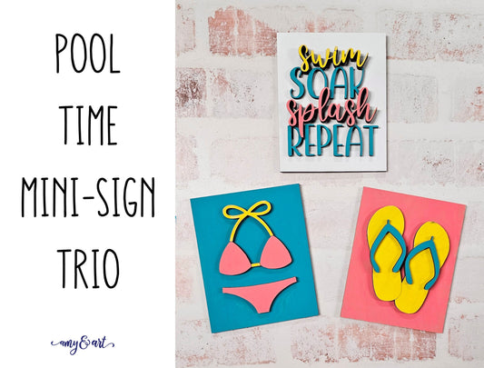 Pool Themed Mini-Sign Trio - DIY Wood Cutout Kit