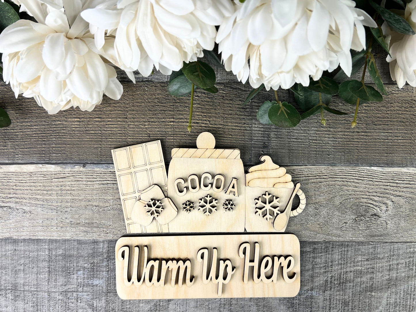 Hot Cocoa Warm Up Here DIY Attachment Pieces for the Jackie Interchangeable 12" Round Hanging Sign