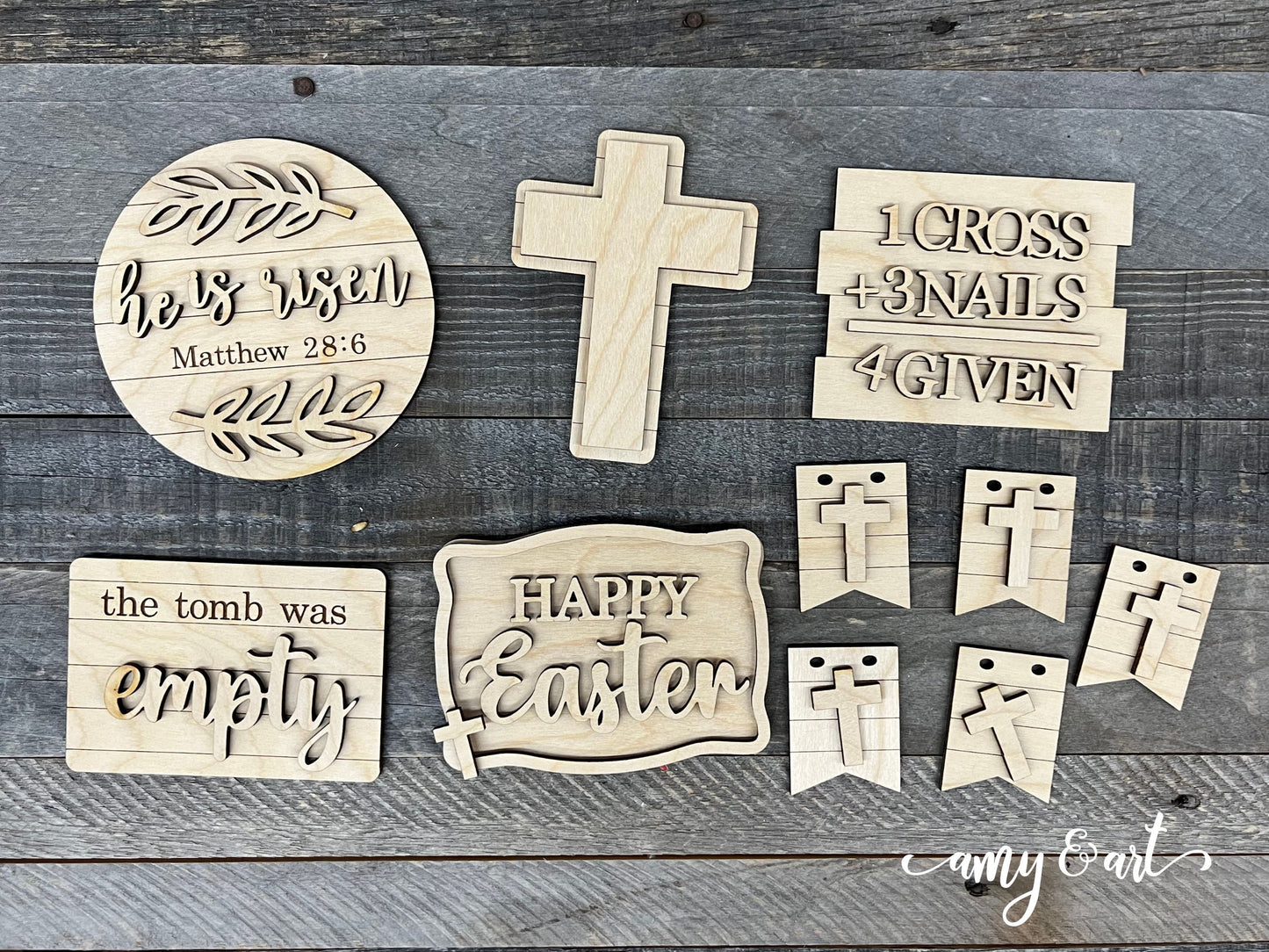 DIY He is Risen Easter Tiered Tray Decor | Faith Based Wood Cutout Crafting Supplies