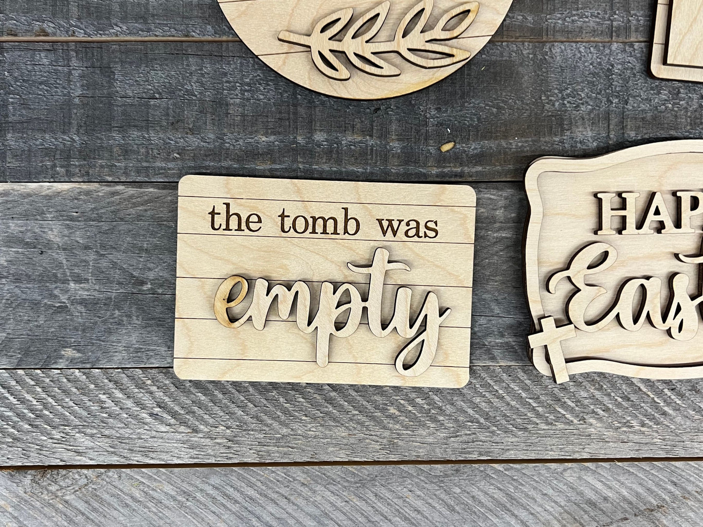 DIY He is Risen Easter Tiered Tray Decor | Faith Based Wood Cutout Crafting Supplies