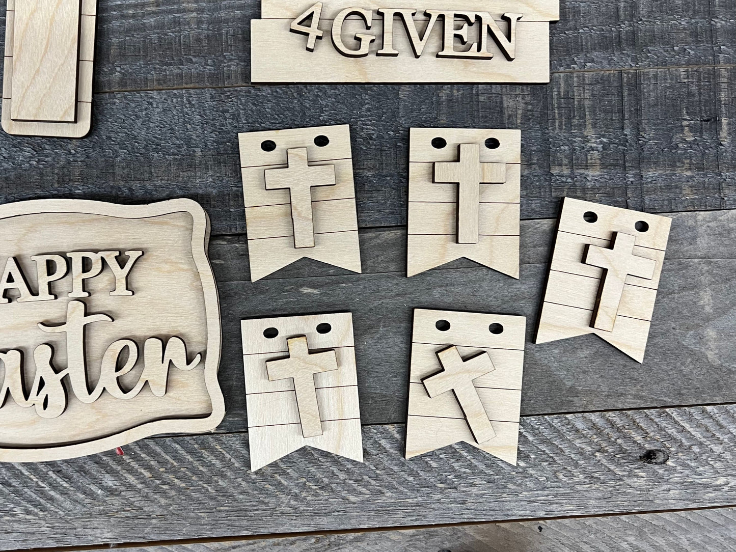 DIY He is Risen Easter Tiered Tray Decor | Faith Based Wood Cutout Crafting Supplies