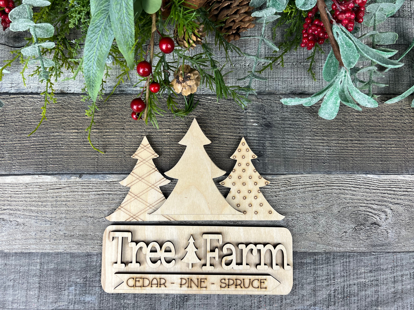 Tree Farm Christmas DIY Attachment Pieces for Interchangeable Farmhouse Style 12" Round Sign