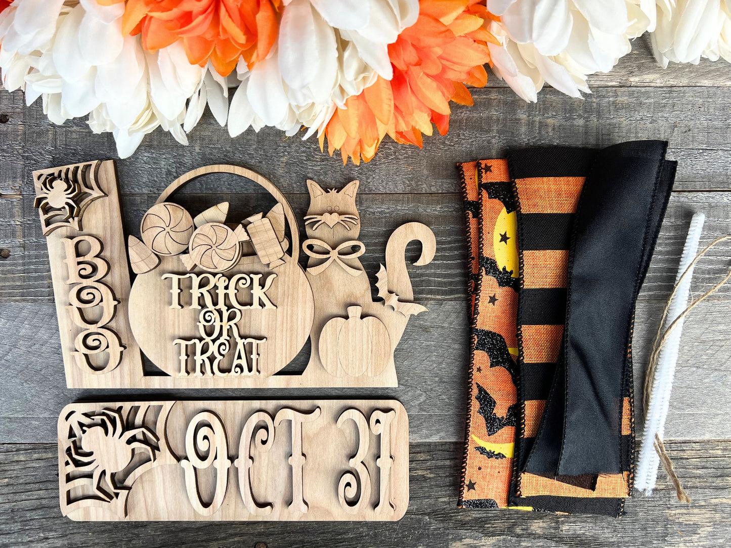 Trick or Treat Halloween DIY Attachment Pieces for Interchangeable Farmhouse Style 12" Round Sign (Copy)