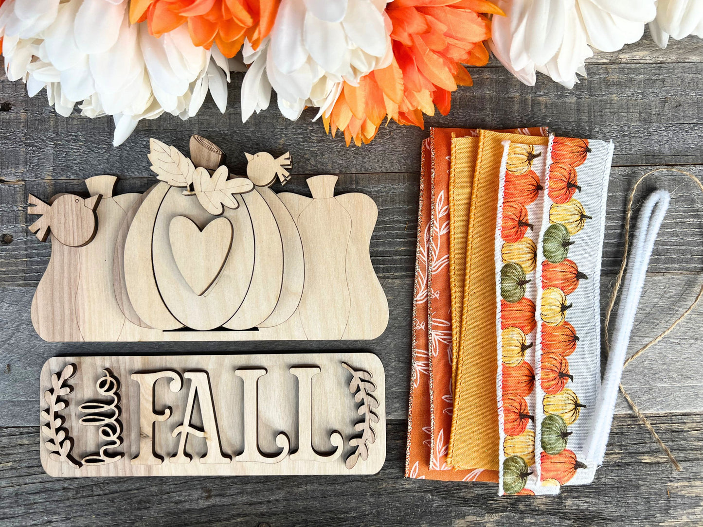 Hello Fall Pumpkins & Gourds DIY Attachment Pieces for Interchangeable Farmhouse Style 12" Round Sign