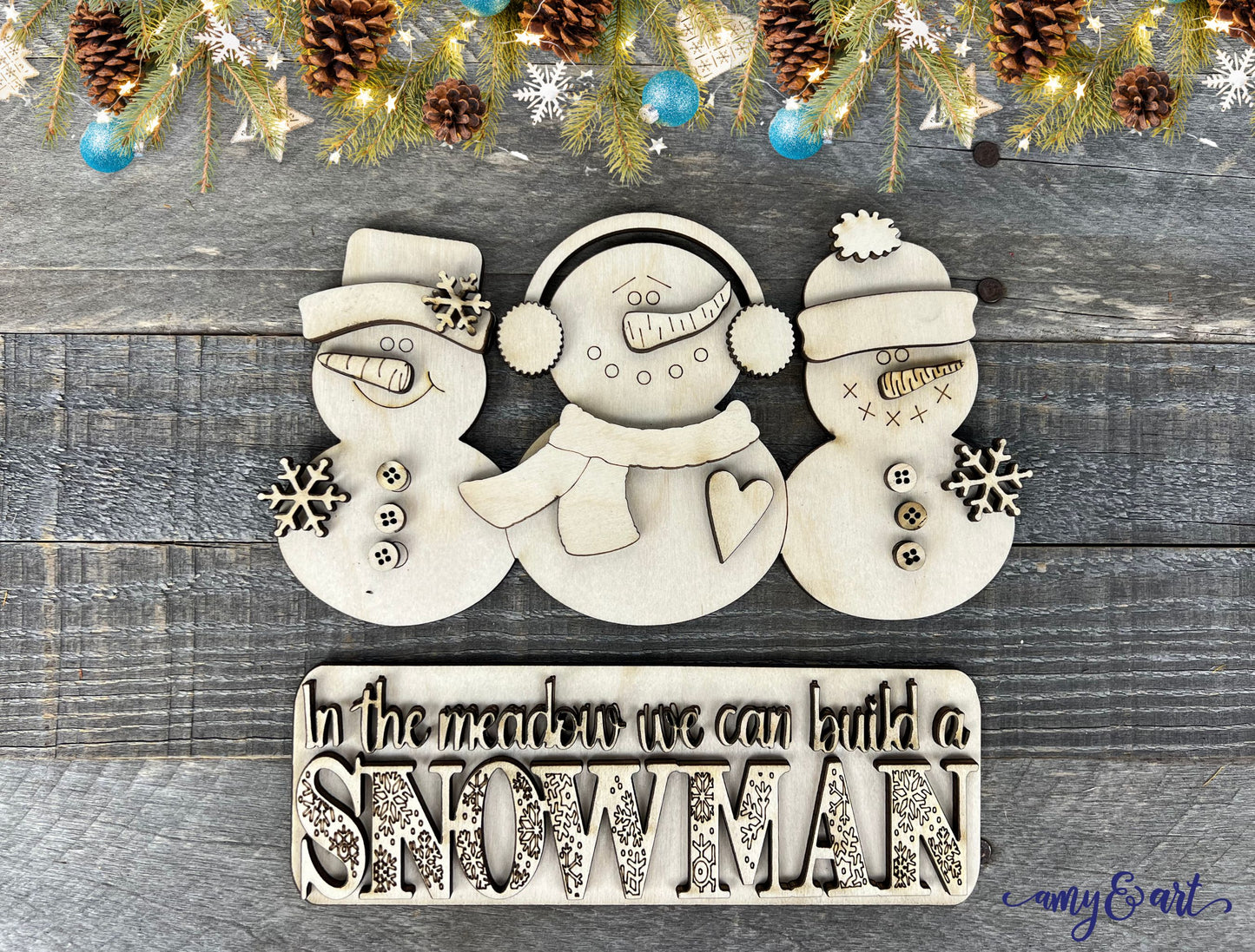 Snowman "In the Meadow" DIY Attachment Pieces for Interchangeable Farmhouse Style 12" Round Sign