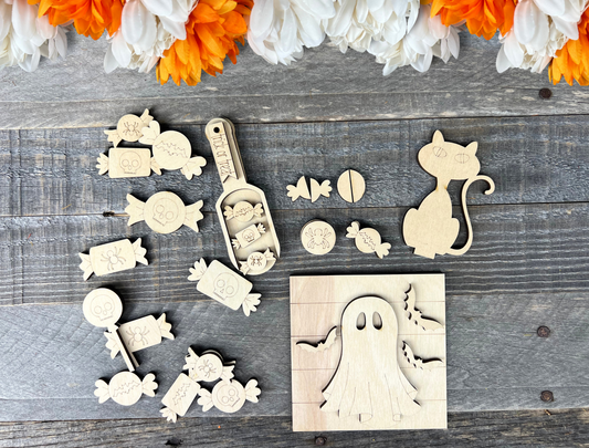 DIY Halloween Themed Gumball Filler Set | Ghost-Themed Bowl Filler and Scoop Decorative Tray Set