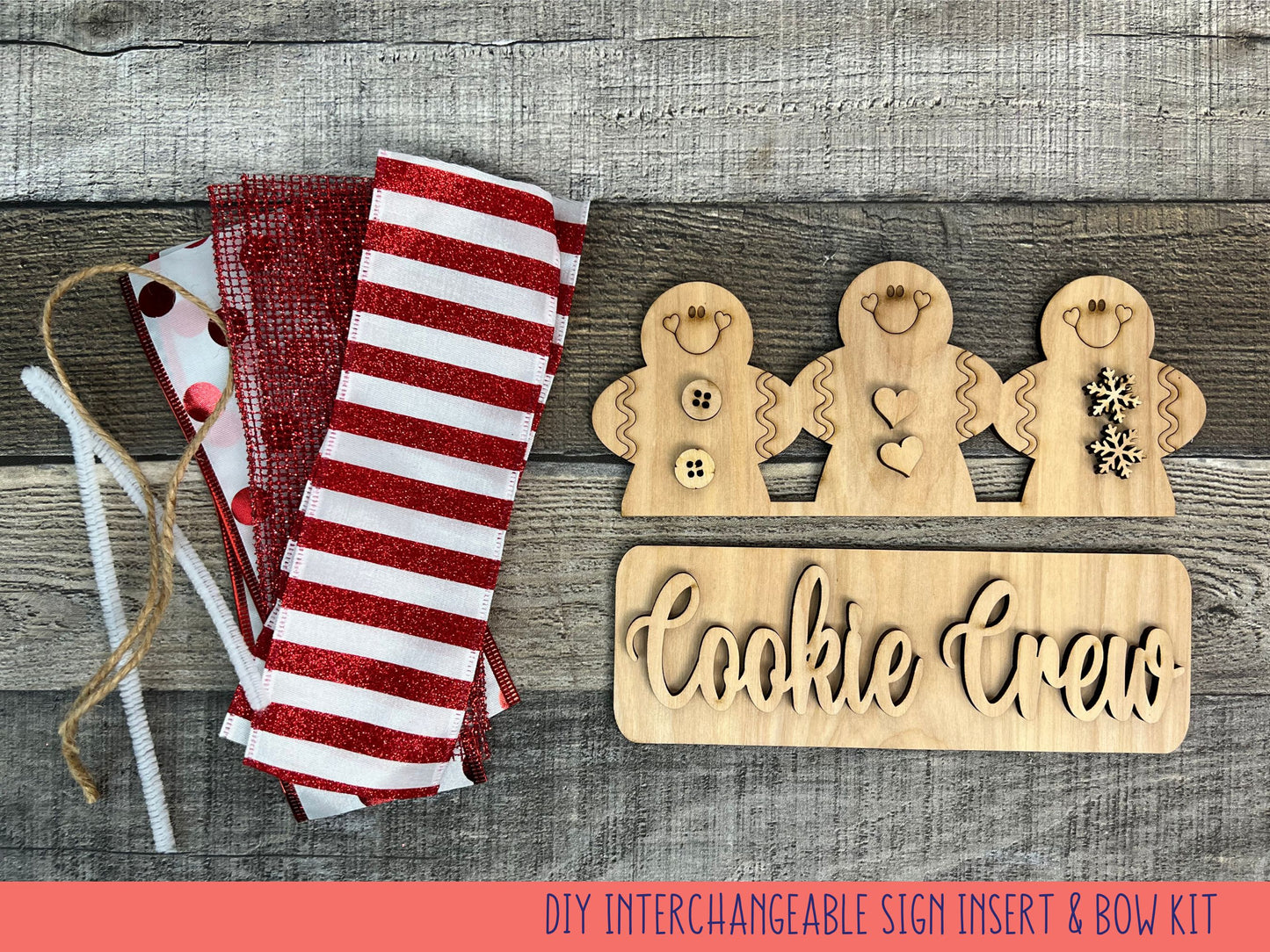 Gingerbread Cookie Crew DIY Attachment Pieces for Interchangeable Farmhouse Style 12" Round Sign