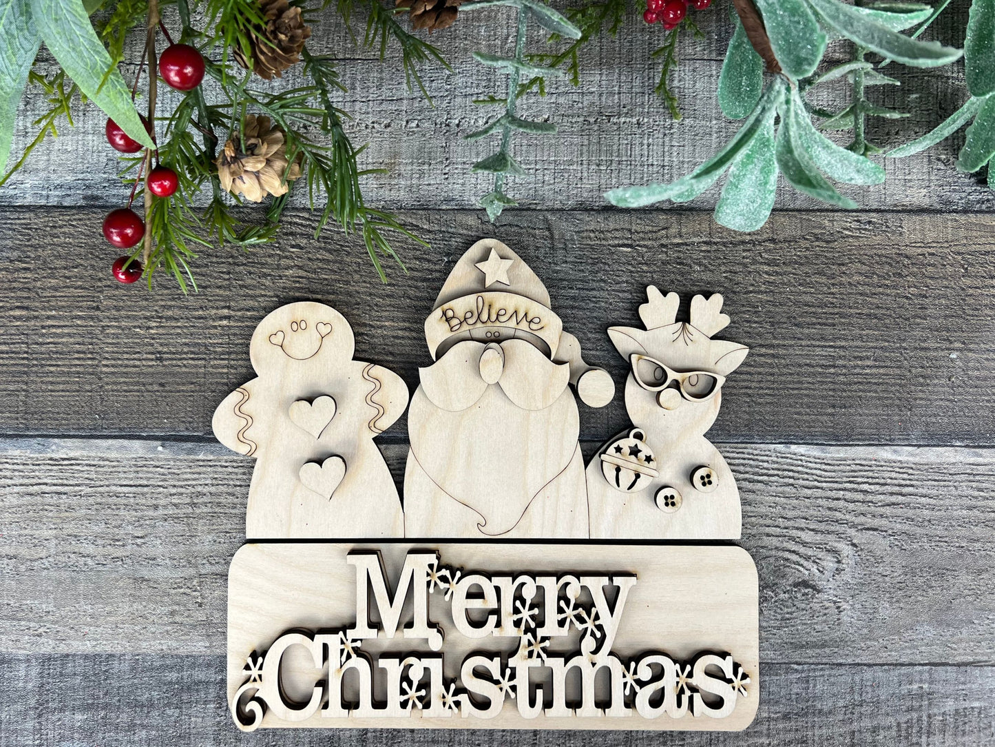 Merry Christmas DIY Attachment Pieces for Interchangeable Farmhouse Style 12" Round Sign