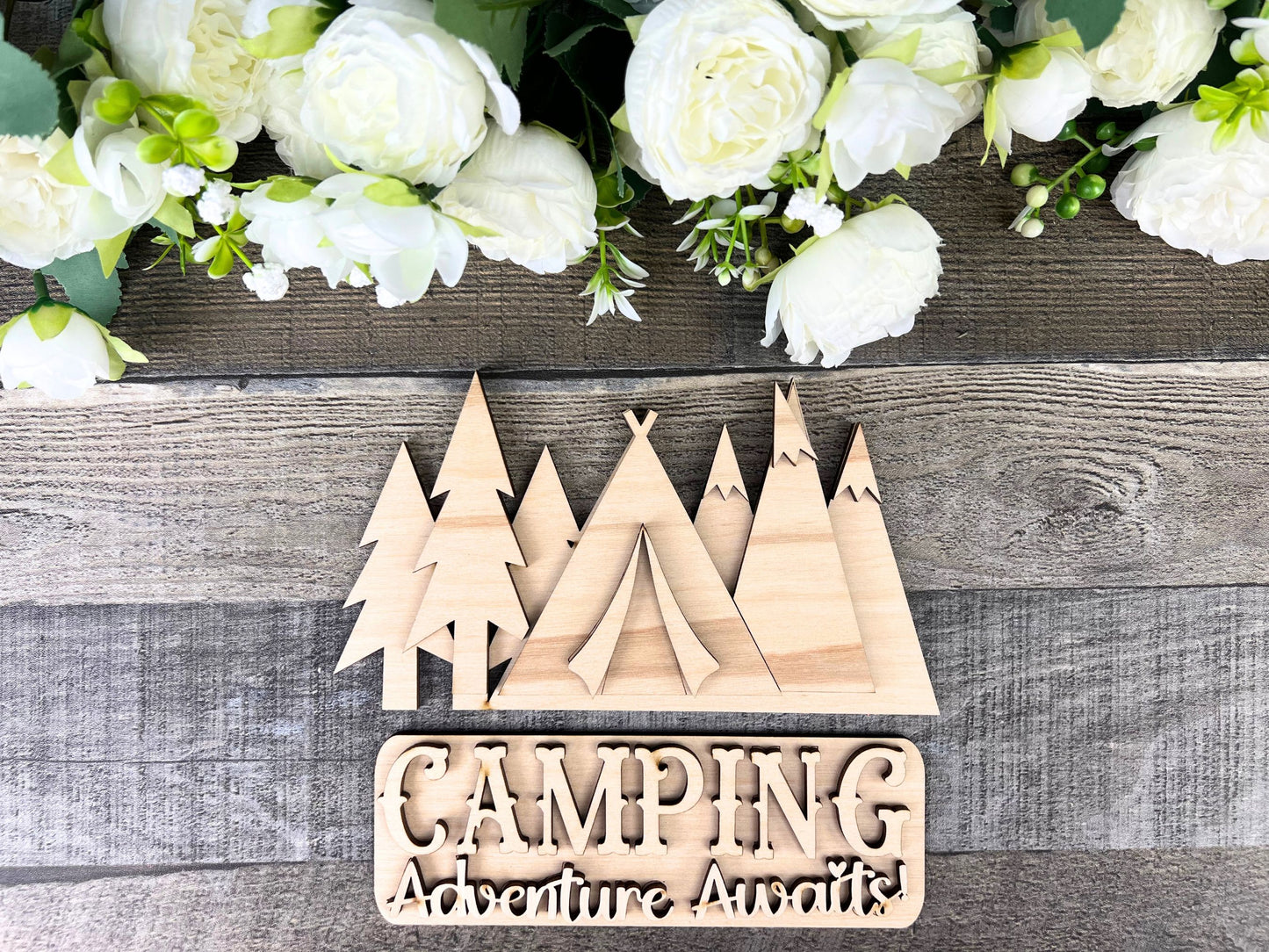 Camping DIY Attachment Pieces for Interchangeable Farmhouse Style 12" Round Sign