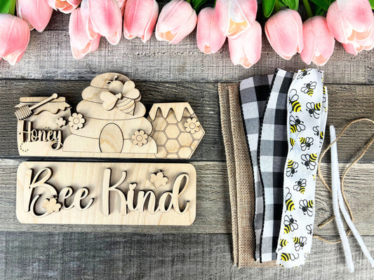 Bee Kind DIY Attachment Pieces for Interchangeable Farmhouse Style 12" Round Sign