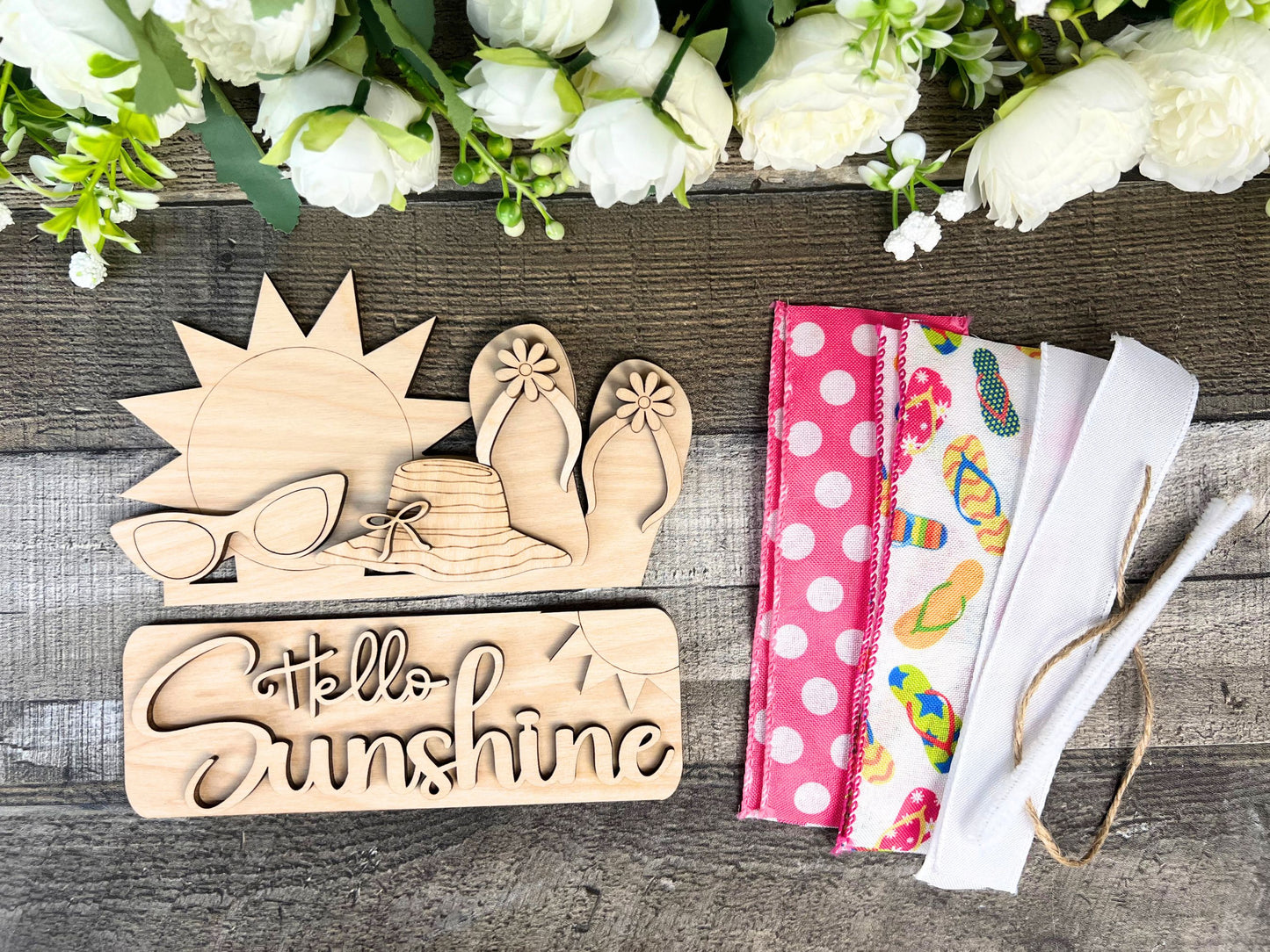 Summer Days 'Hello Sunshine' DIY Attachment Pieces for Interchangeable Farmhouse Style 12" Round Sign