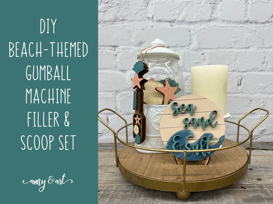 DIY Beach-Themed Gumball Filler Set | Bowl Filler, Scoop and Mini-Sign Decorative Tray Set