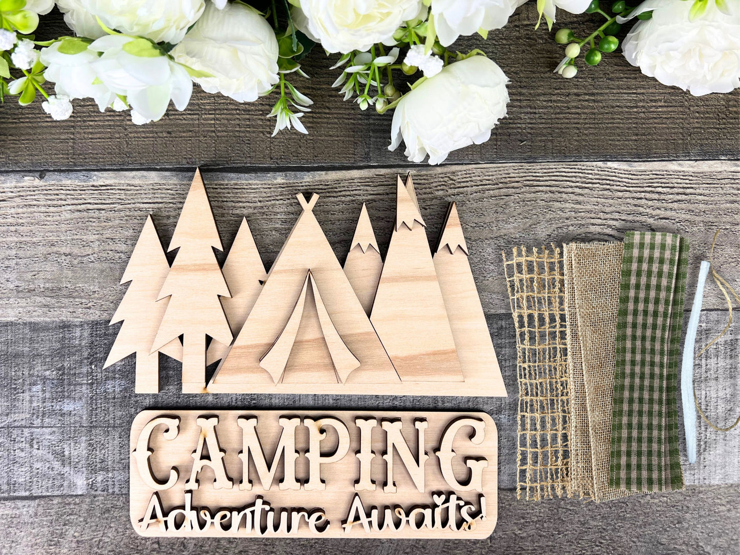 Camping DIY Attachment Pieces for Interchangeable Farmhouse Style 12" Round Sign
