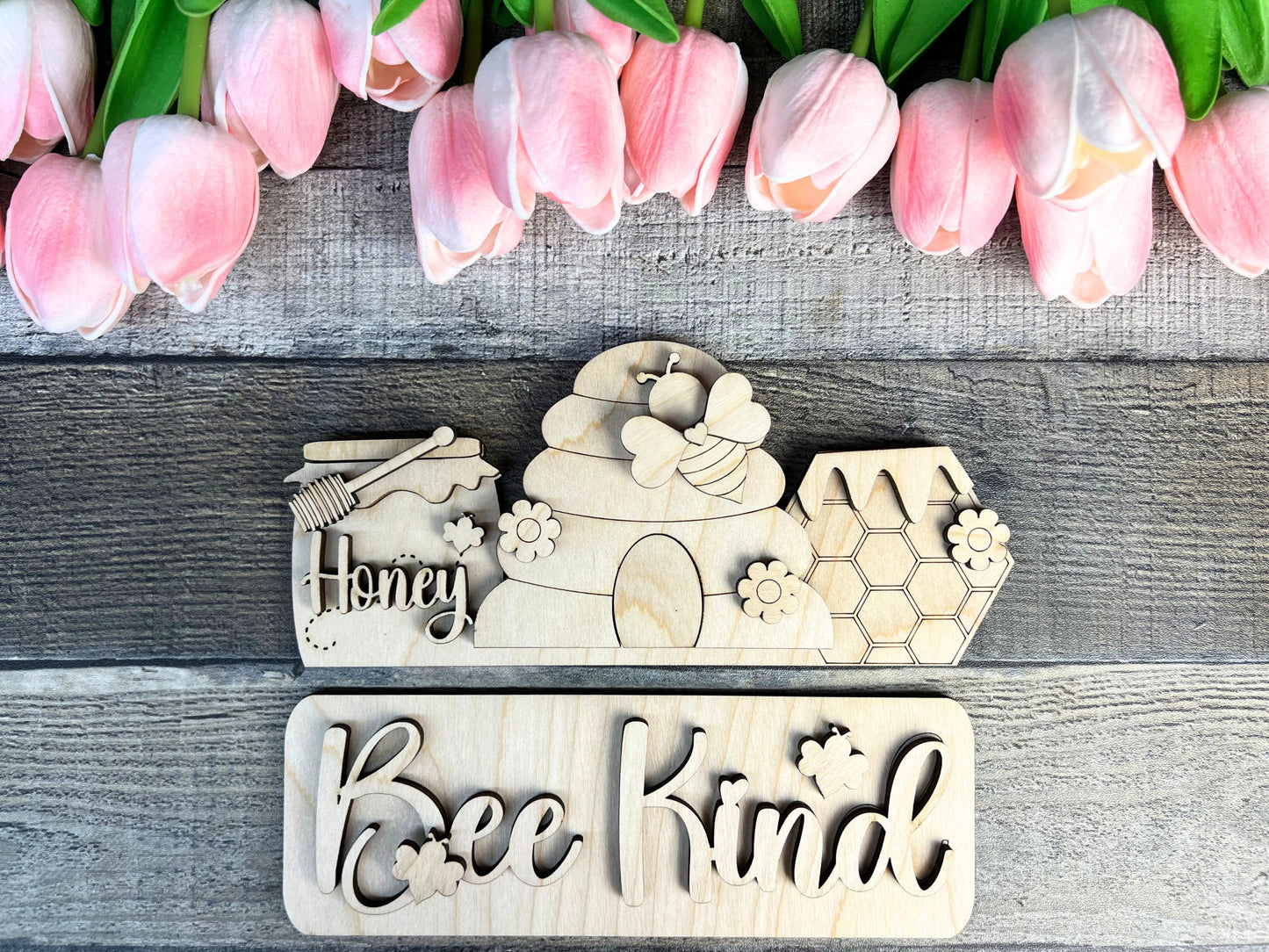 Bee Kind DIY Attachment Pieces for Interchangeable Farmhouse Style 12" Round Sign