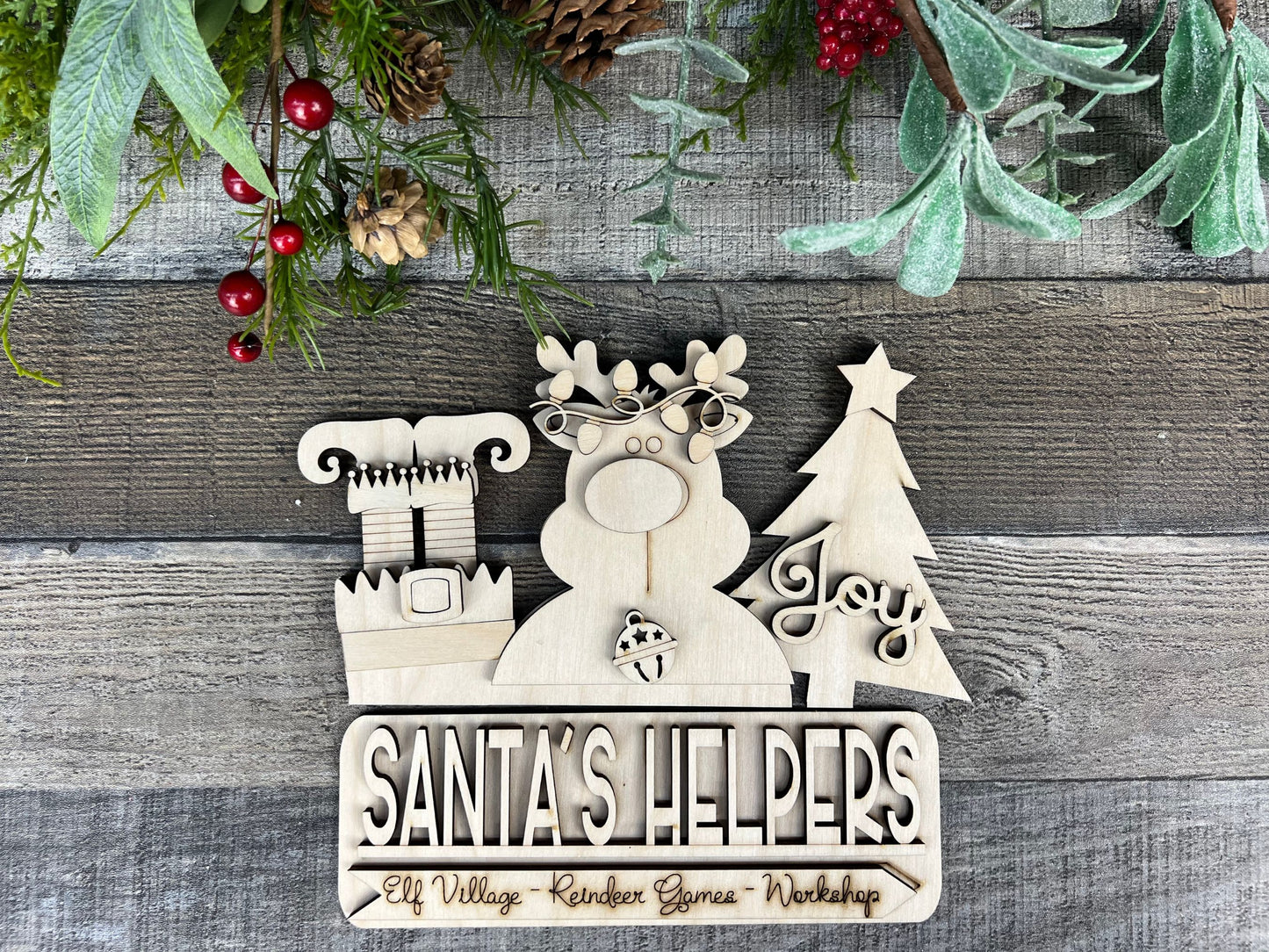 Santa's Helpers DIY Attachment Pieces for Interchangeable Farmhouse Style 12" Round Sign