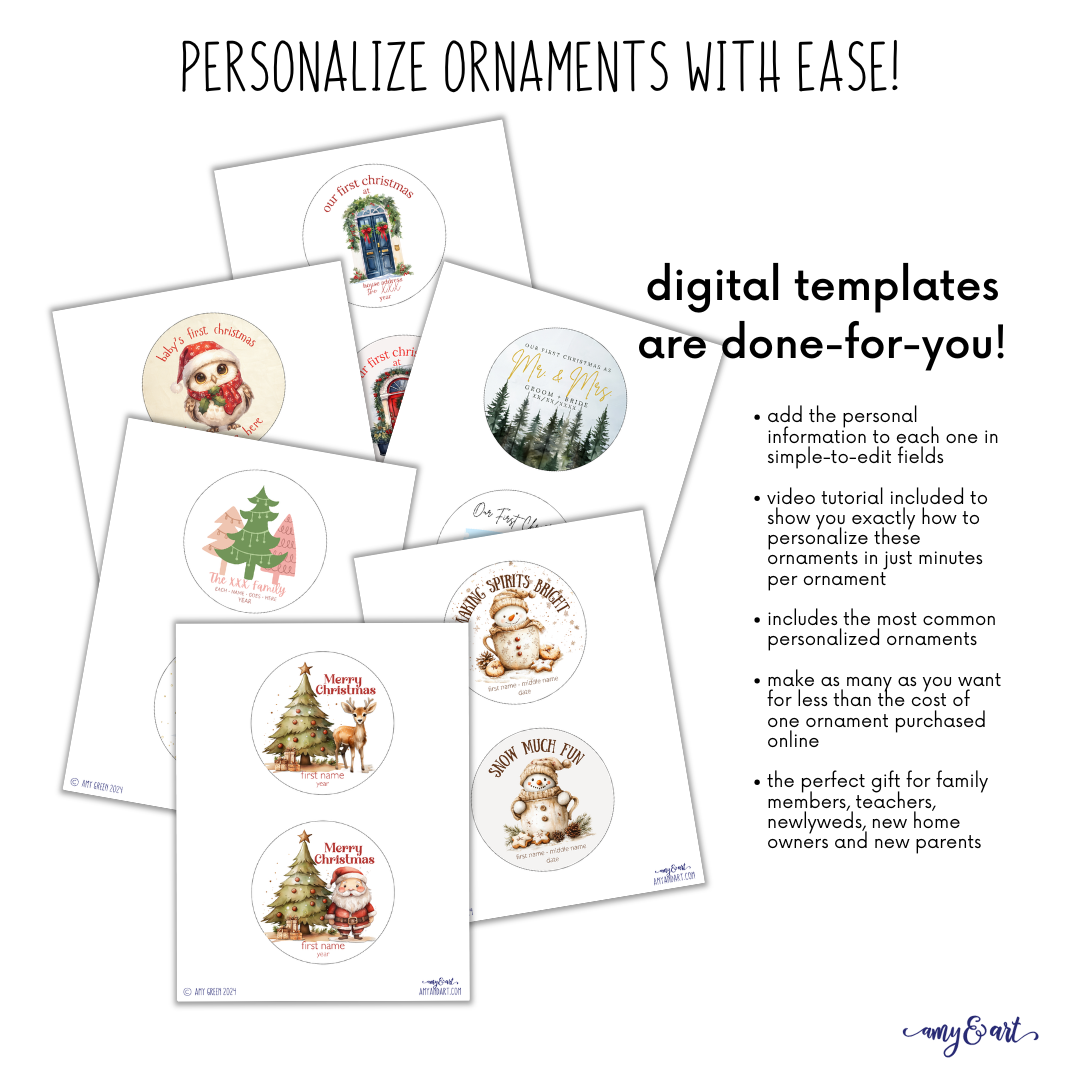 Christmas Ornament Template Printable Bundle | DIY Digital Download with Tutorial