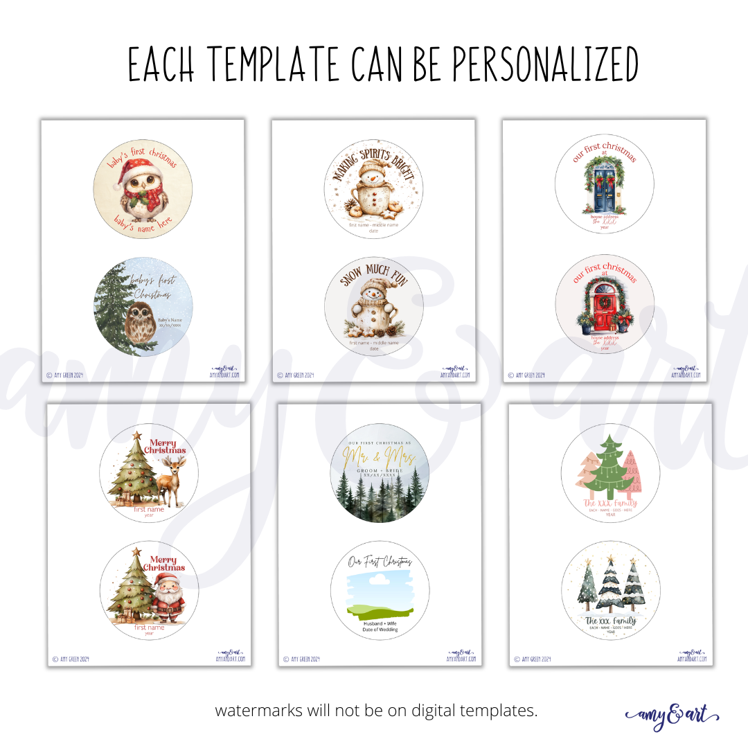 Christmas Ornament Template Printable Bundle | DIY Digital Download with Tutorial