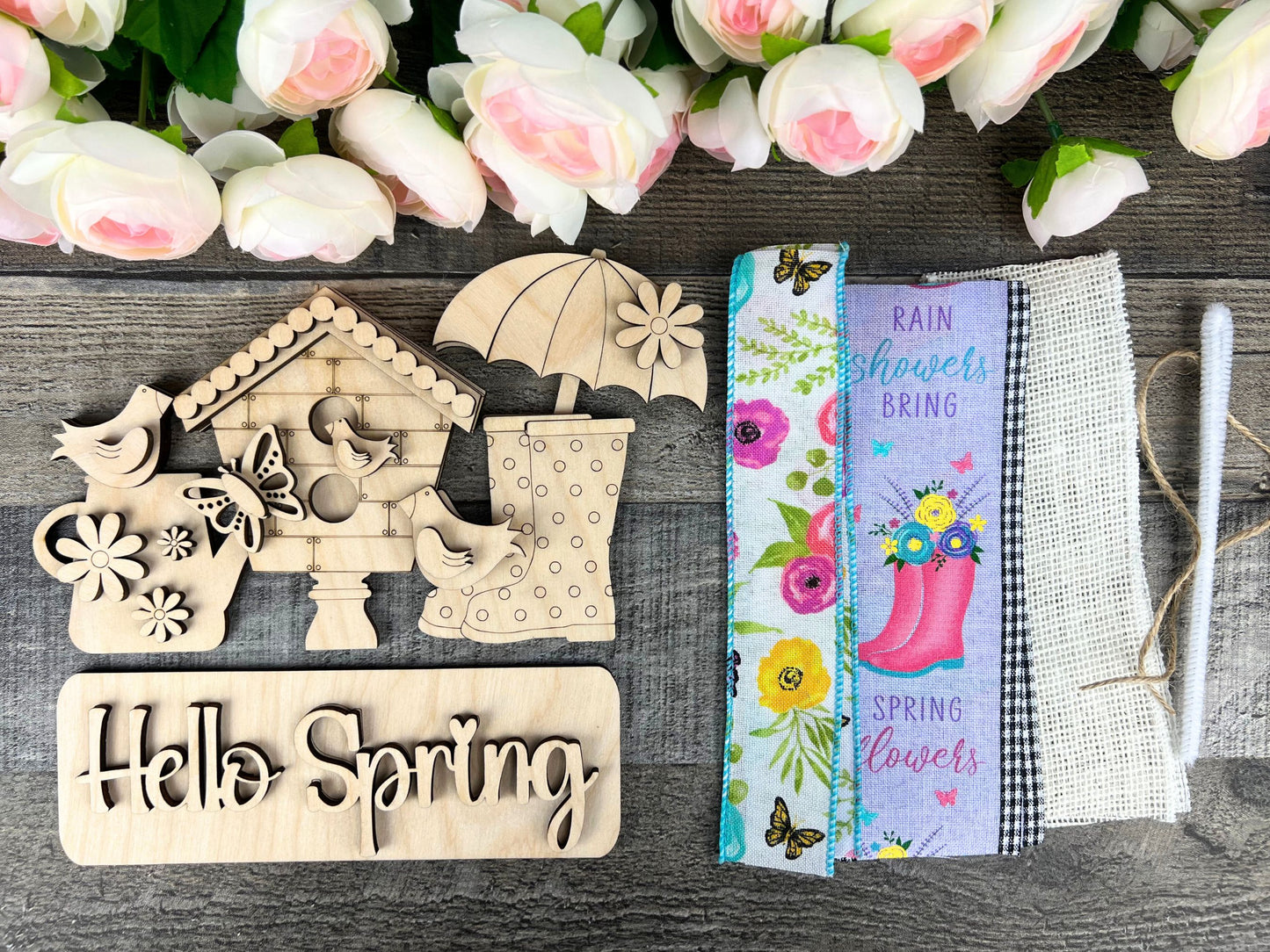 Hello Spring DIY Attachment Pieces for Interchangeable Farmhouse Style 12" Round Sign