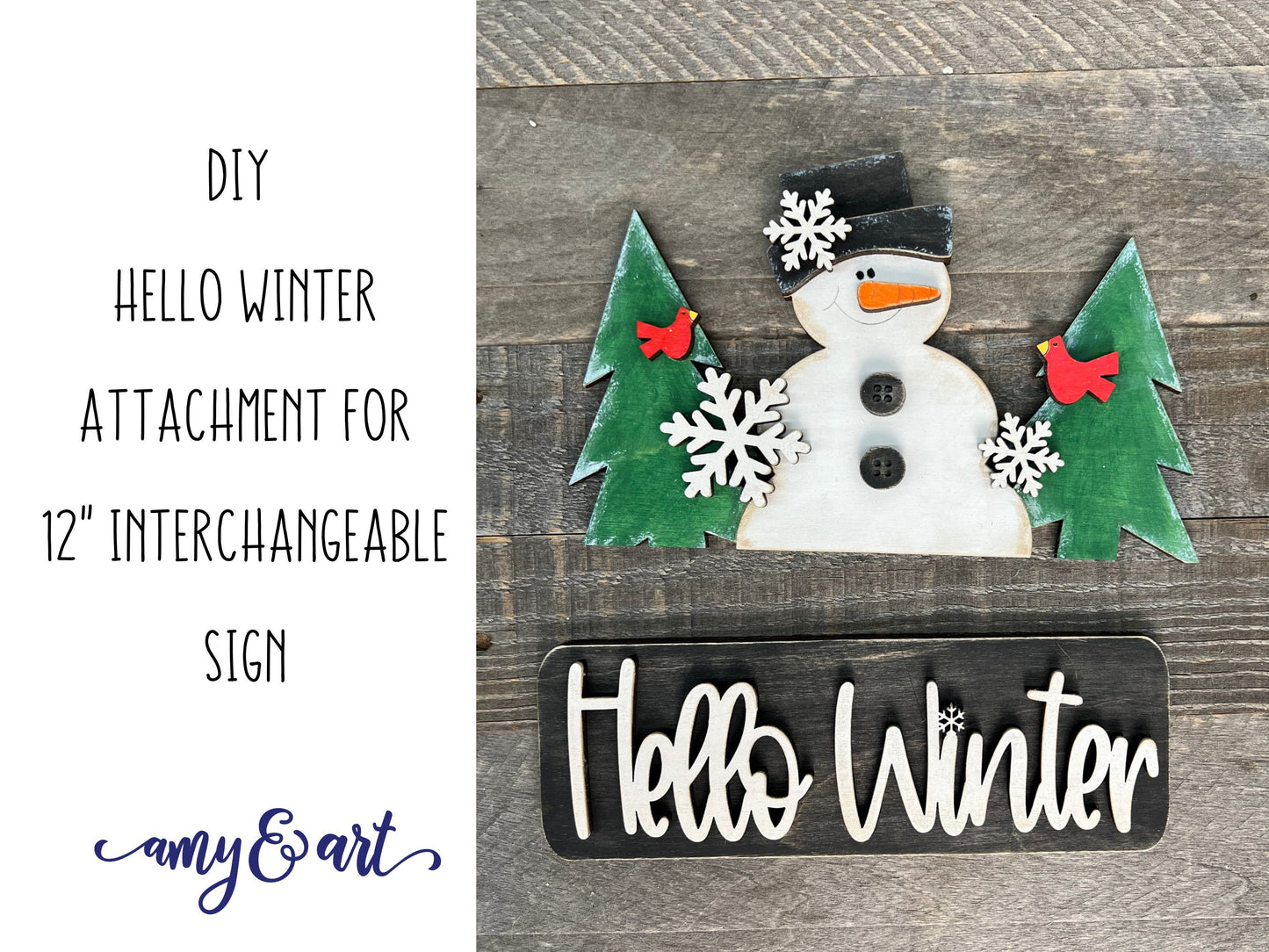 Hello Winter DIY Attachment Pieces for Interchangeable Farmhouse Style 12" Round Sign