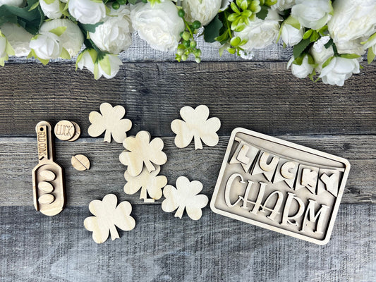Lucky Charm St. Patrick's Day Gumball Filler Set | Bowl Filler, Scoop and Mini-Sign Decorative Tray Set