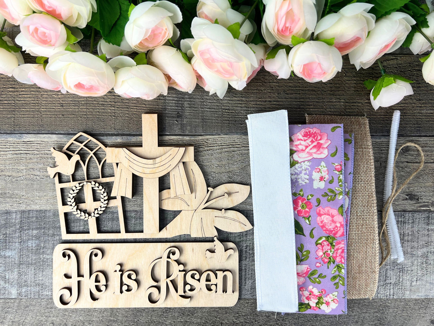 Easter Religious He Is Risen DIY Attachment Pieces for Interchangeable Farmhouse Style 12" Round Sign