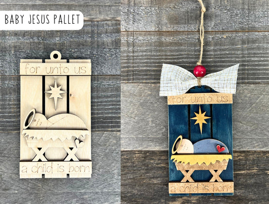 DIY Baby Jesus Pallet Ornament