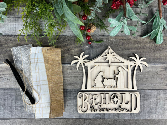 Behold Nativity Faith-Based DIY Attachment Pieces for Interchangeable Farmhouse Style 12" Round Sign
