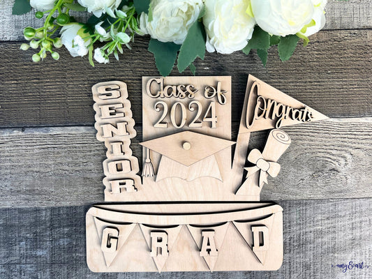 Graduation Class of 2024 DIY Attachment Pieces for Interchangeable Farmhouse Style 12" Round Sign