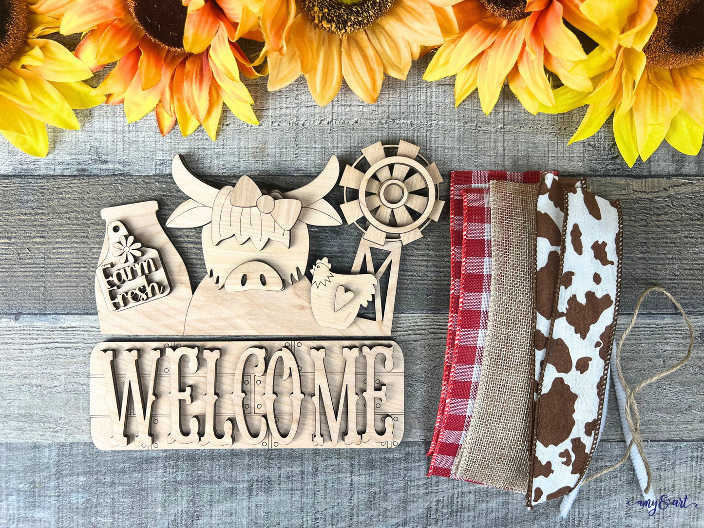 Highland Cow DIY Attachment Pieces for Interchangeable Farmhouse Style 12" Round Sign