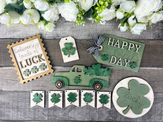 St. Patrick's Day Loads of Luck Truck DIY Tiered Tray Decor Set | Farmhouse Style Home Decor