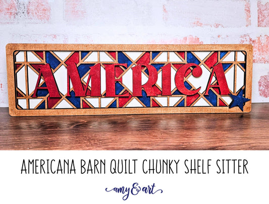 Americana Barn Quilt Chunky Shelf Sitter | DIY Farmhouse Style Decor