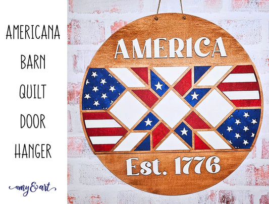 Americana Barn Quilt Door Hanger | DIY Farmhouse Style Decor