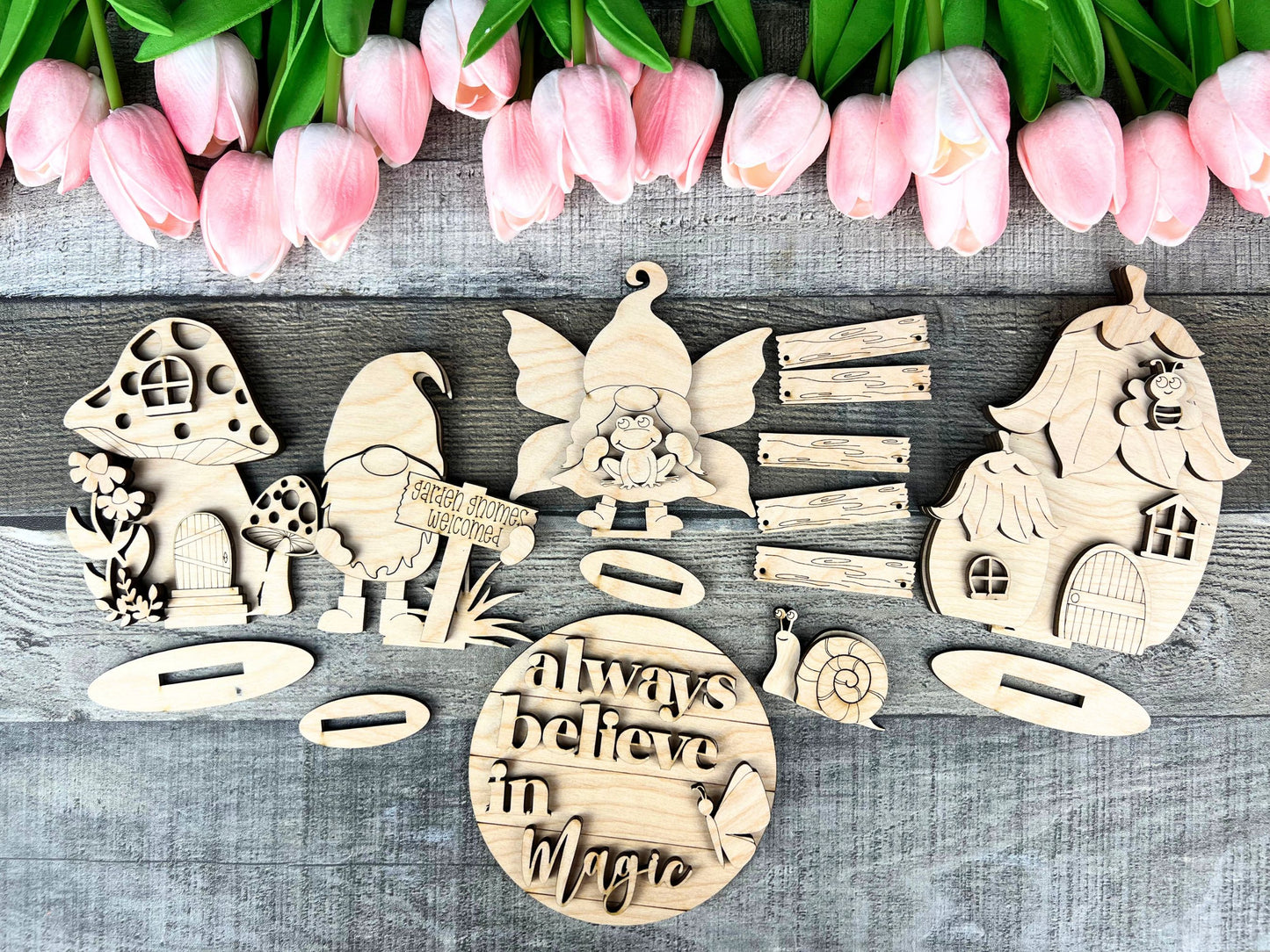 Garden Gnome Tiered Tray Set | DIY Wood Cutouts for Crafting Home Decor